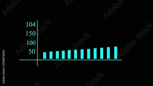 Animated bar chart showing financial growth and business success metrics on black background, graph finance