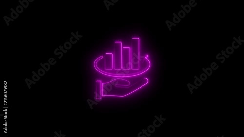 Neon pink business growth chart animation on black background, financial success concept glowing