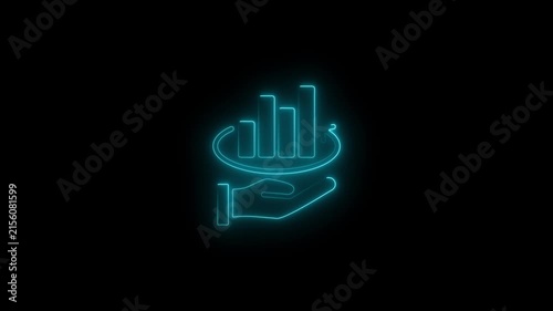 Neon business growth chart animation, glowing financial bar graph symbol for corporate data analysis and digital marketing presentations