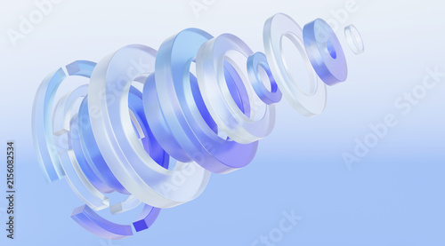 Circle layer cyberspace abstract futuristic background. Glass glossy gradient refraction hologram system information processor technology cover learning concept. 3d rendering illustration