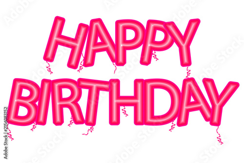Happy birthday foil balloons banner isolated on transparent background, greeting banner, 3d rendering.