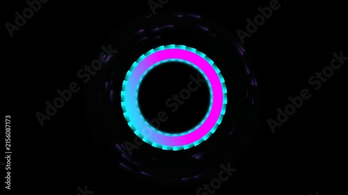 Neon Futuristic Circular Ring with Glowing Cyan and Magenta Light Effects