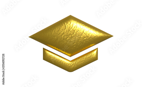 Golden graduation cap icon isolated on white background for academic achievement concepts