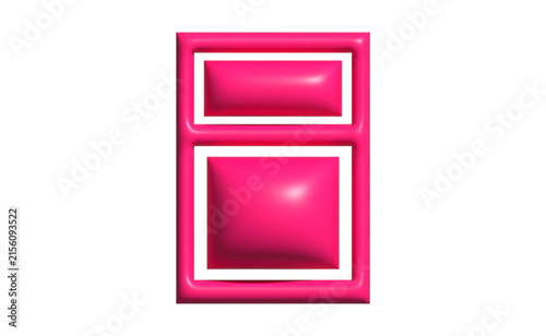 3D pink rectangular frame with two separate glossy compartments on white background