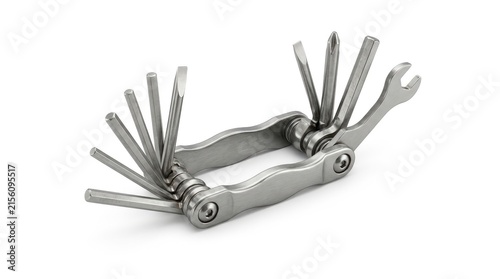 Bicycle folding multi tool set with allen keys isolated on white background