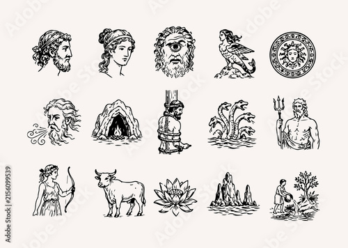 Obraz na płótnie Classical mythological illustration depicting adventure, exploration, heroic voyage, ancient Greece, and the legendary Odyssey