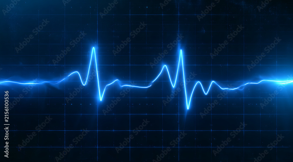 Fototapeta premium A glowing blue electrocardiogram waveform on a dark digital background