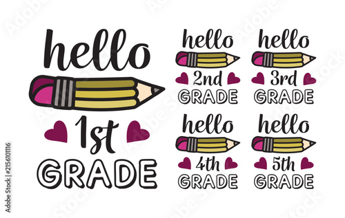 Back to School Grade Level Collection with Colorful Pencil and Hand Lettering
