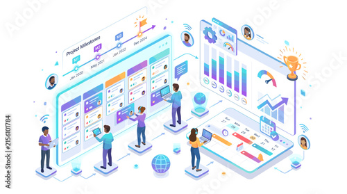 Isometric Project Management Dashboard Illustration