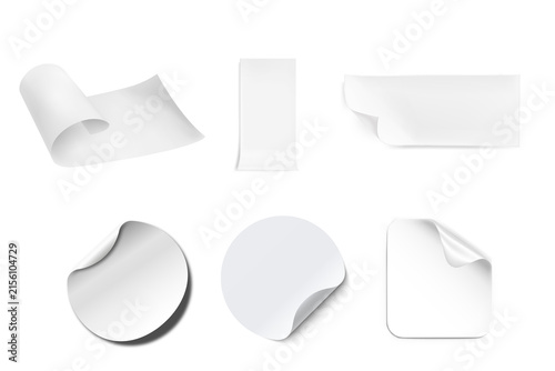 Quadro su tela Blank paper sticker set with curled corner peel edge label realistic white adhes