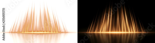 Картината върху платно Gold glowing light rays falling on horizon with reflective surface glow PNG, Tra