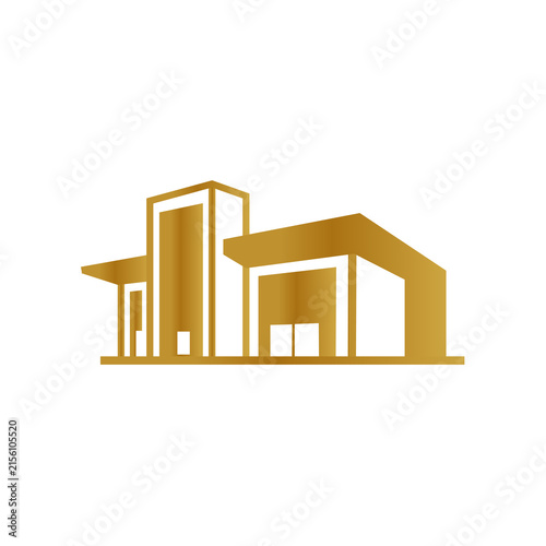 Modern Golden Building Emblem for Property Development and Architecture | Golden Skyscraper Architecture Icon Isolated on Transparent Background