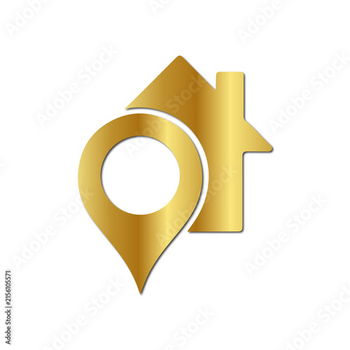 Gold Home Location Pin with House Symbol for Real Estate and Property | Golden House Map Marker Icon Isolated on Transparent Background