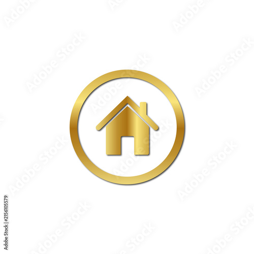 Gold House Circle Icon for Real Estate and Property Design | Golden Home Symbol in Round Badge Isolated on Transparent Background