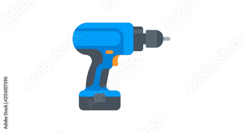 Foto Blue cordless drill with black accents is a flat vector illustration on a white