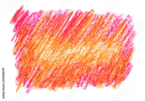 Hand-drawn orange and pink crayon scribble block with rough texture on transparent background