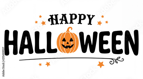Happy halloween text with jackolantern pumpkin isolated on white background