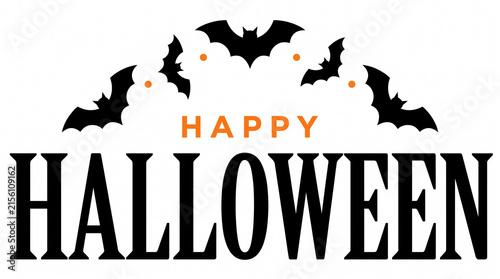 Happy halloween text with bats isolated on white background