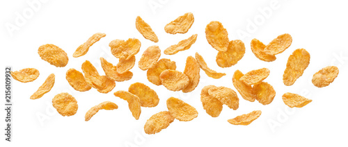 Foto Golden corn flakes scattered isolated on transparent background