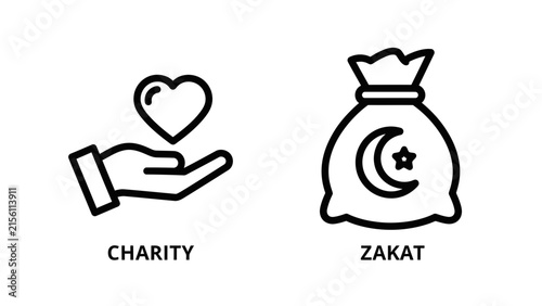 Charity and zakat islamic donation line icons set with donation, religion
