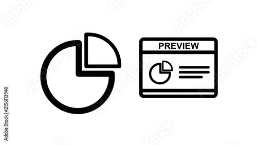 Pie chart data analytics icon and document preview interface graphic