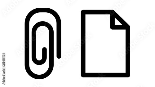 Minimalist paperclip and document page line icons for office and digital use