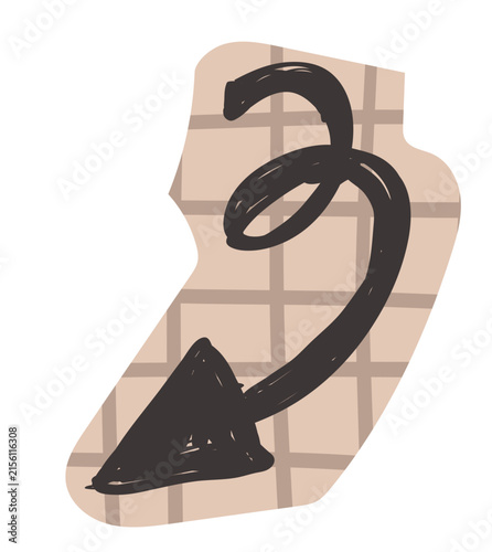 Collage cutout paper sticker with black arrow. Scrapbook y2k element on transparent background