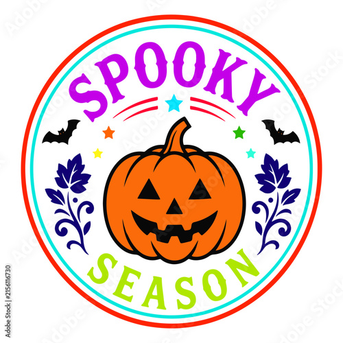 Colorful Halloween Spooky Season Badge with Jack-o'-Lantern Design