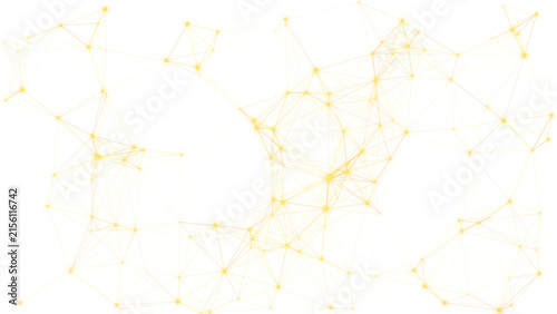 Abstract yellow network nodes connected with lines representing data flow and digital connectivity concepts