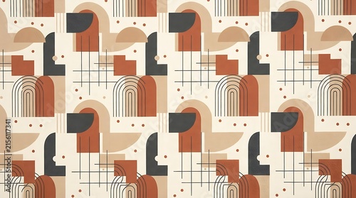 Modern abstract geometric seamless pattern with earthy tones and arches abstract geometric minimalist seamless