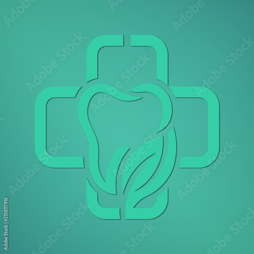 Minimalist dental tooth medical cross leaf dentist clinic graphic illustration background