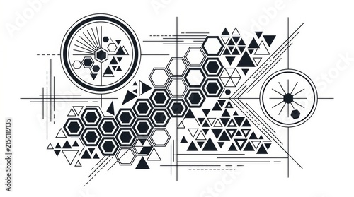 Obraz na płótnie Abstract Geometric Hexagon Pattern with Compass and Lines.