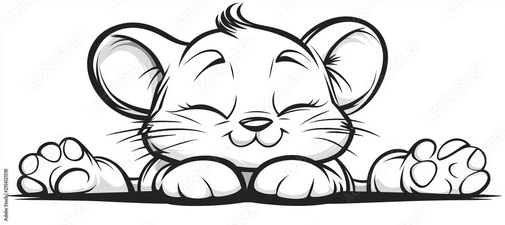 Fototapeta premium Minimalistic and Cute Cartoon Mouse Sketch Line Art on Clean Isolated White Background Image
