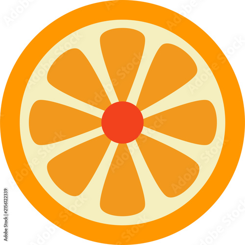 Flat vector illustration of a stylized orange fruit slice icon on white background
