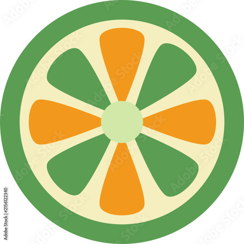 Stylized citrus fruit slice icon with geometric orange and green segments