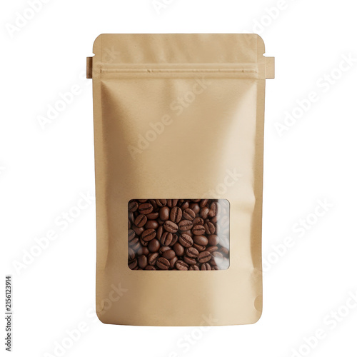 Organic coffee beans in kraft paper bag