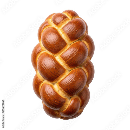 Intricate braided challah bread with golden crust