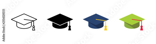 Graduation hat icon. Education cap symbol. University, college,  graduation hat, academic achievement, learning, knowledge, and success.