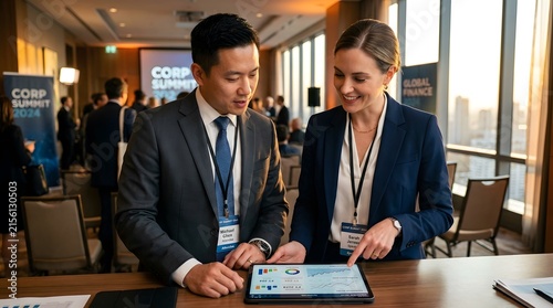 Confident Young Business Colleagues Working Together Using Tablet at Corporate Office