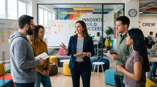 Confident Young Businesswoman Presenting Strategy to Colleague Team in Office