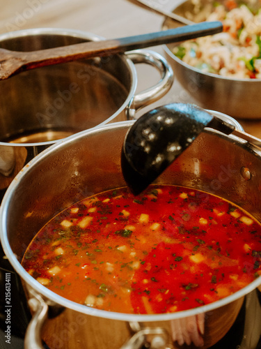 Tomato Soup Cooking in Large Pot