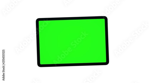 Rotating Modern Tablet With Green Screen on Clean White Background