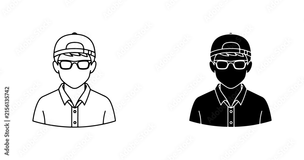 Fototapeta premium Modern Male Avatar Icons, Silhouette and Outline, User Profile Graphics, Simple Headshot Vector
