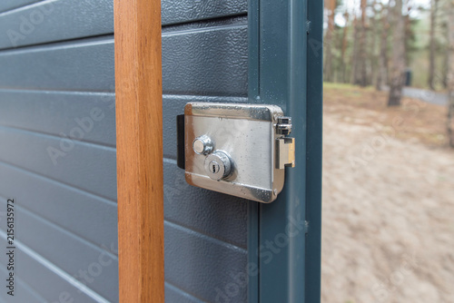 Canvas Print Stainless steel electromechanical gate lock with keyhole