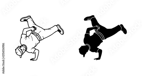 Canvas Print Breakdancer Silhouette Vector Art, Hip Hop Dancer Pose, Urban Street Dance Style
