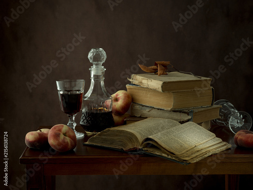Obraz na plátne still life with wine and book