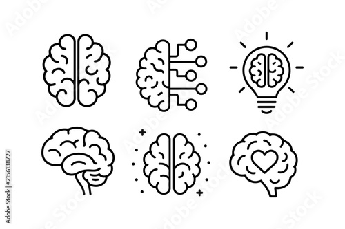 Brain and Mind Intelligence, Creativity and Mental Health Outline Icons Set