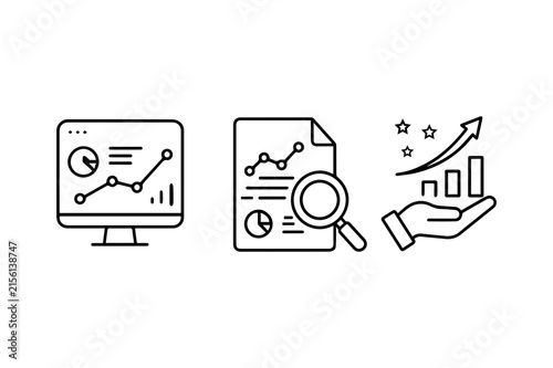 Business Analytics, Data Research and Growth Strategy Outline Icons