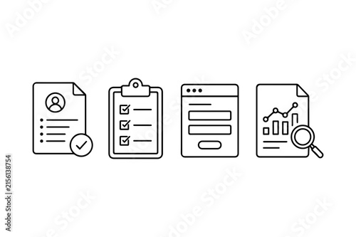 Business Document, Checklist, Online Form and Data Analysis Outline Icons