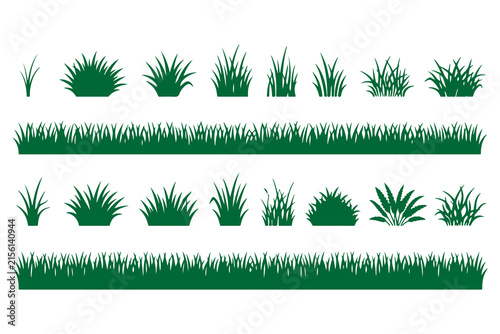 Collection of green grass elements and borders for various design applications